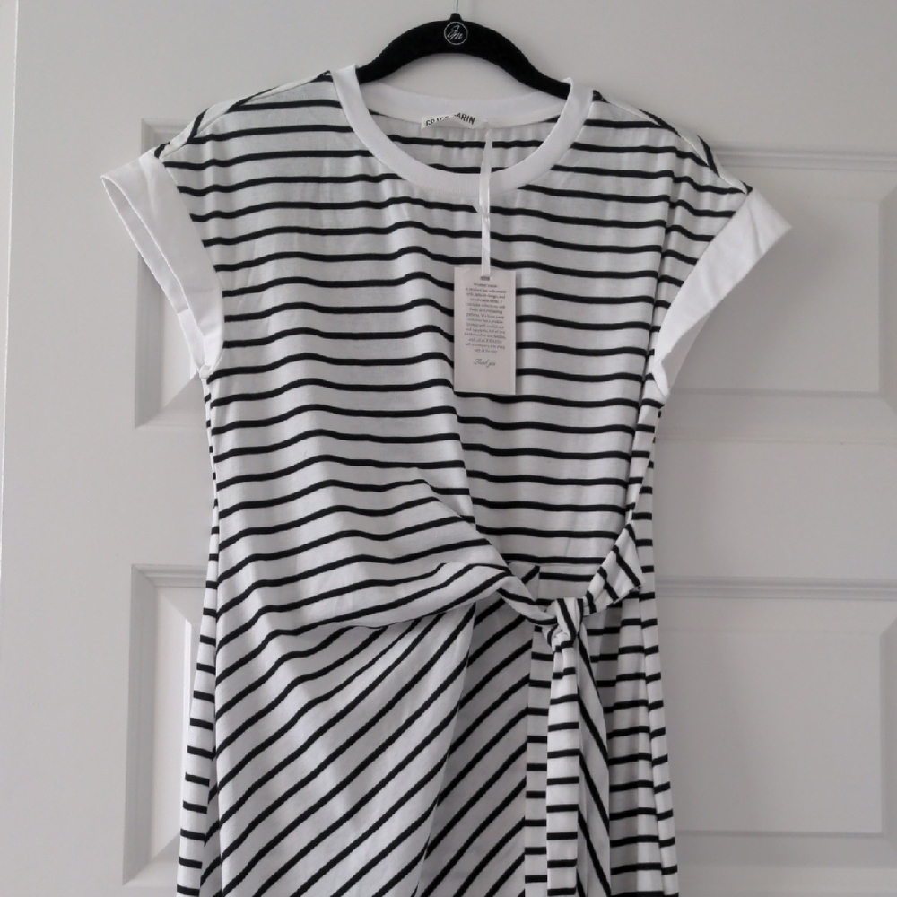 Grace Karin Black and White Striped Midi Dress
